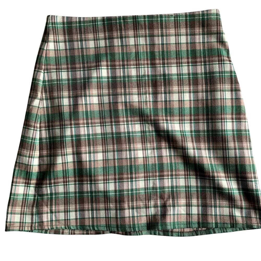 Light Academia Grunge Plaid Green Mini Skirt